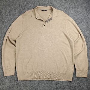 Charles Tyrwhitt Merino Wool Polo Sweater Mens 2XL Lightweight Golf Preppy Beige